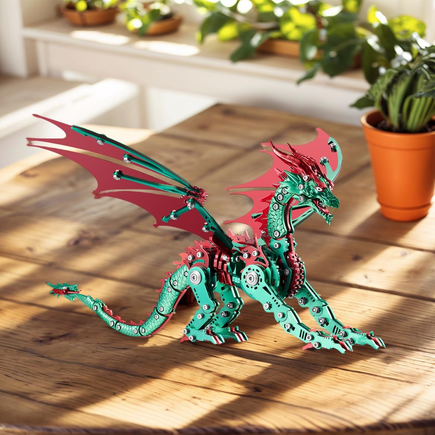 LONGPIN 3D Metal Dragon Puzzle Kit for Adults – Steampunk Mechanical Dragon Model (Red-Green)