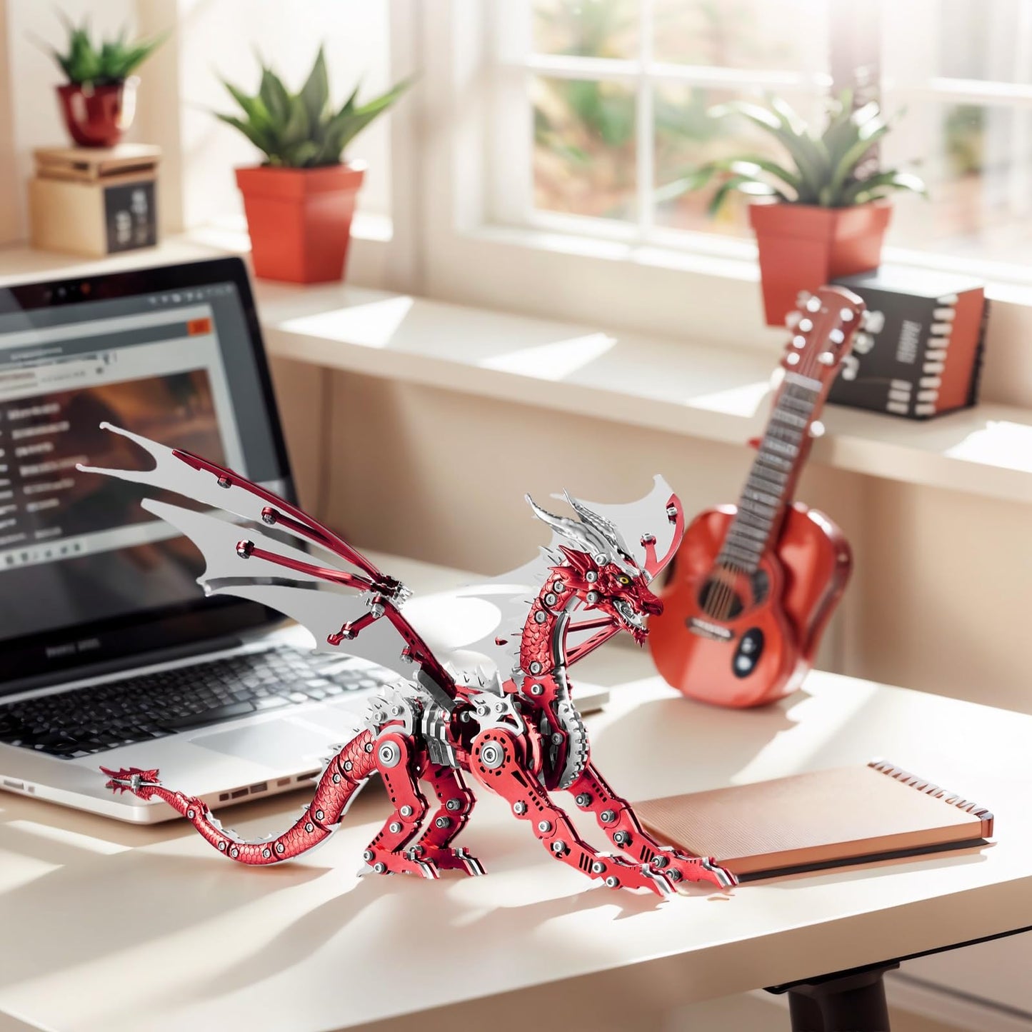 LONGPIN 3D Dragon Model Kit for Adults – Metal Puzzle, Desk Ornament, Gift (Red)