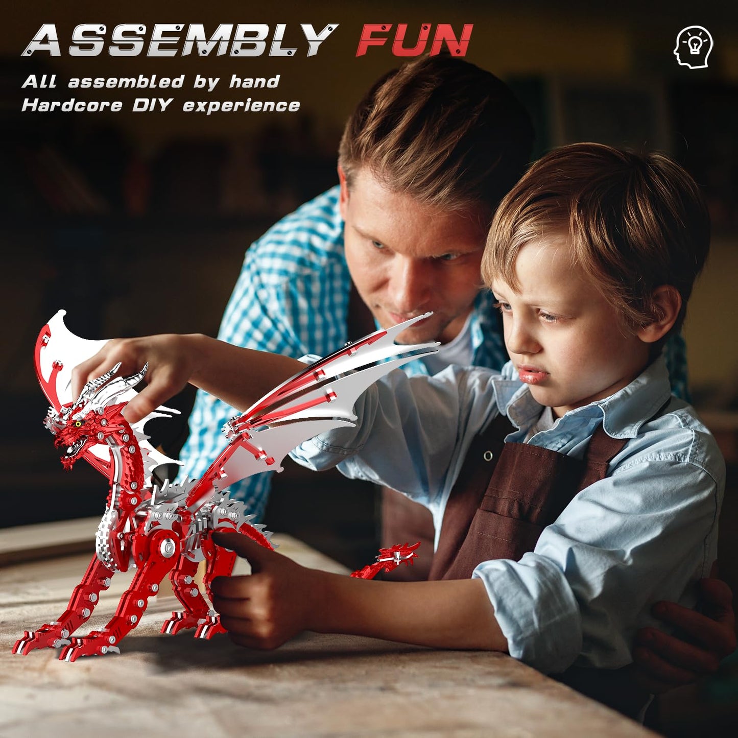 LONGPIN 3D Dragon Model Kit for Adults – Metal Puzzle, Desk Ornament, Gift (Red)