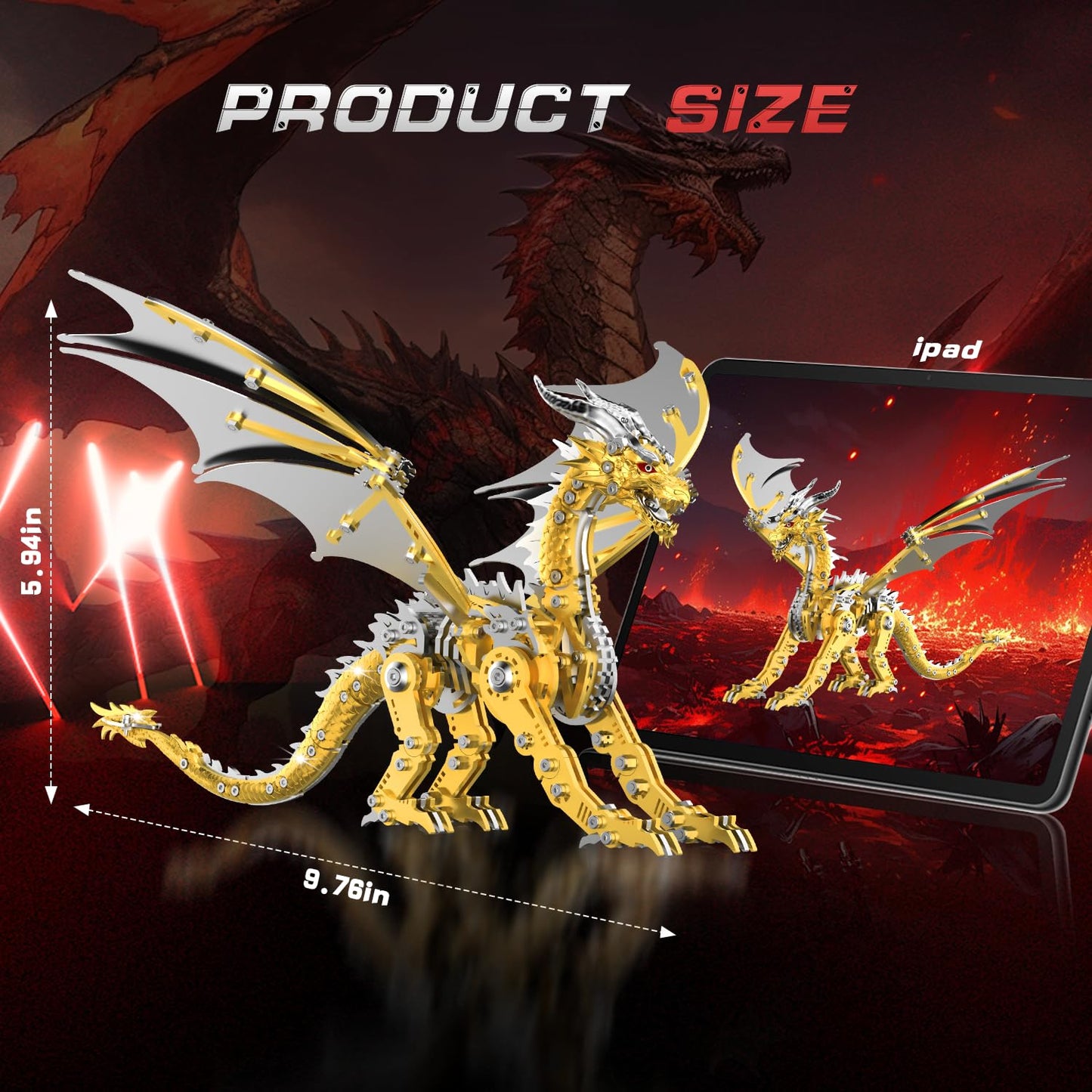 LONGPIN 3D Metal Dragon Model Kit for Adults – Mechanical Puzzle, Desk Ornament & Gift (Golden)