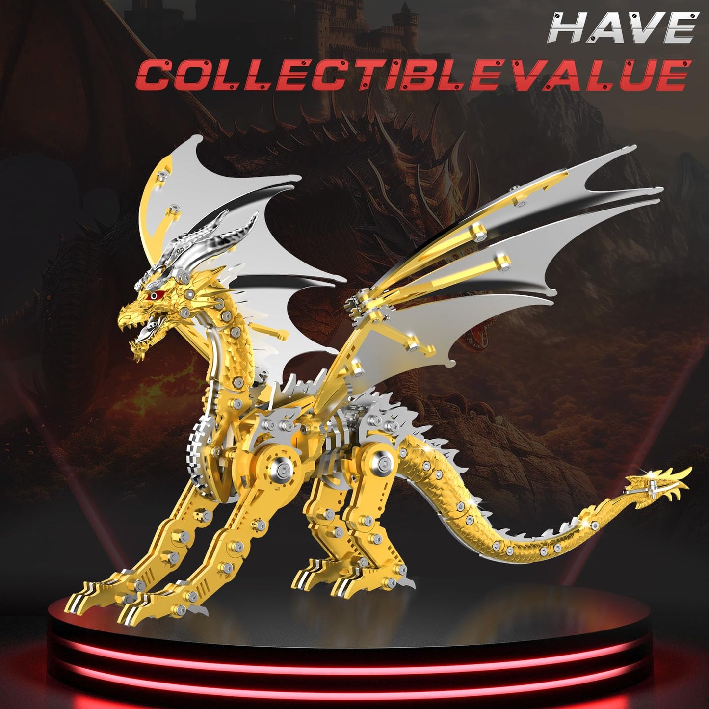 LONGPIN 3D Metal Dragon Model Kit for Adults – Mechanical Puzzle, Desk Ornament & Gift (Golden)