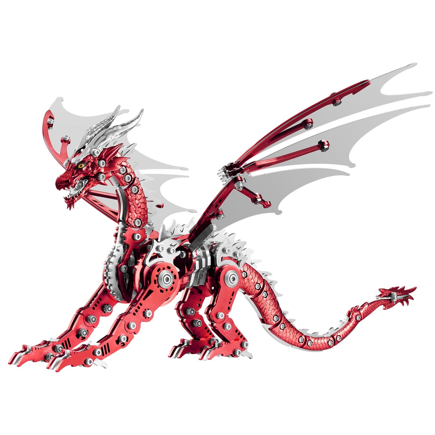 LONGPIN 3D Dragon Model Kit for Adults – Metal Puzzle, Desk Ornament, Gift (Red)