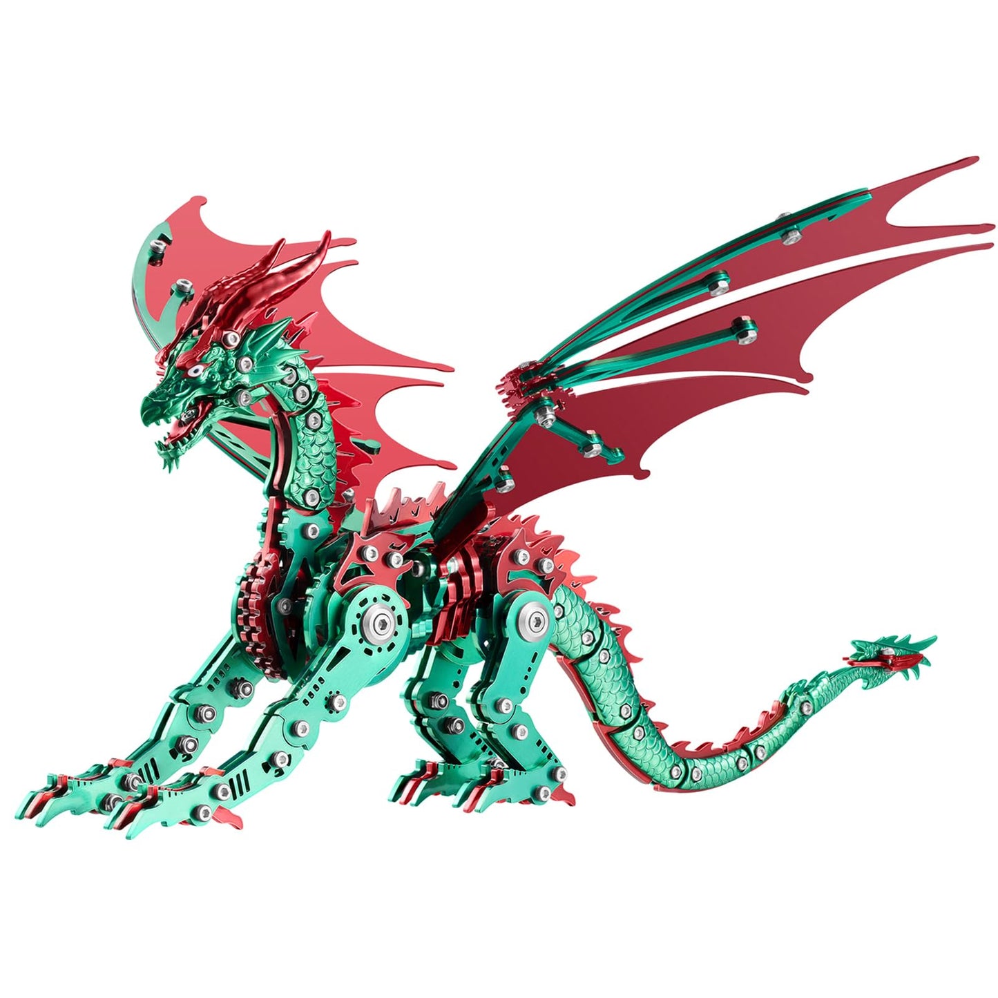 LONGPIN 3D Metal Dragon Puzzle Kit for Adults – Steampunk Mechanical Dragon Model (Red-Green)