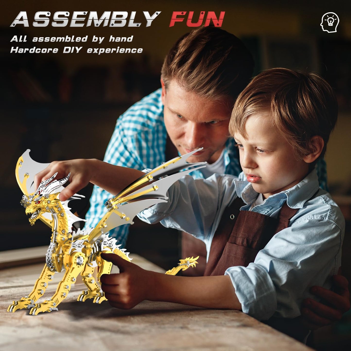 LONGPIN 3D Metal Dragon Model Kit for Adults – Mechanical Puzzle, Desk Ornament & Gift (Golden)
