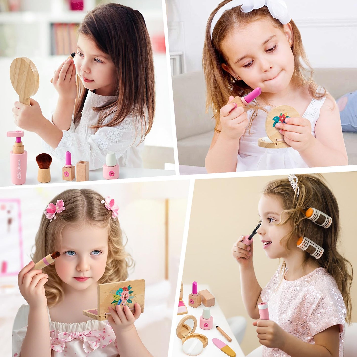 Lonico Wooden Makeup Toy Set for Girls – Pretend Play Kit with Bag, Mirror, and Accessories | Ages 3–8