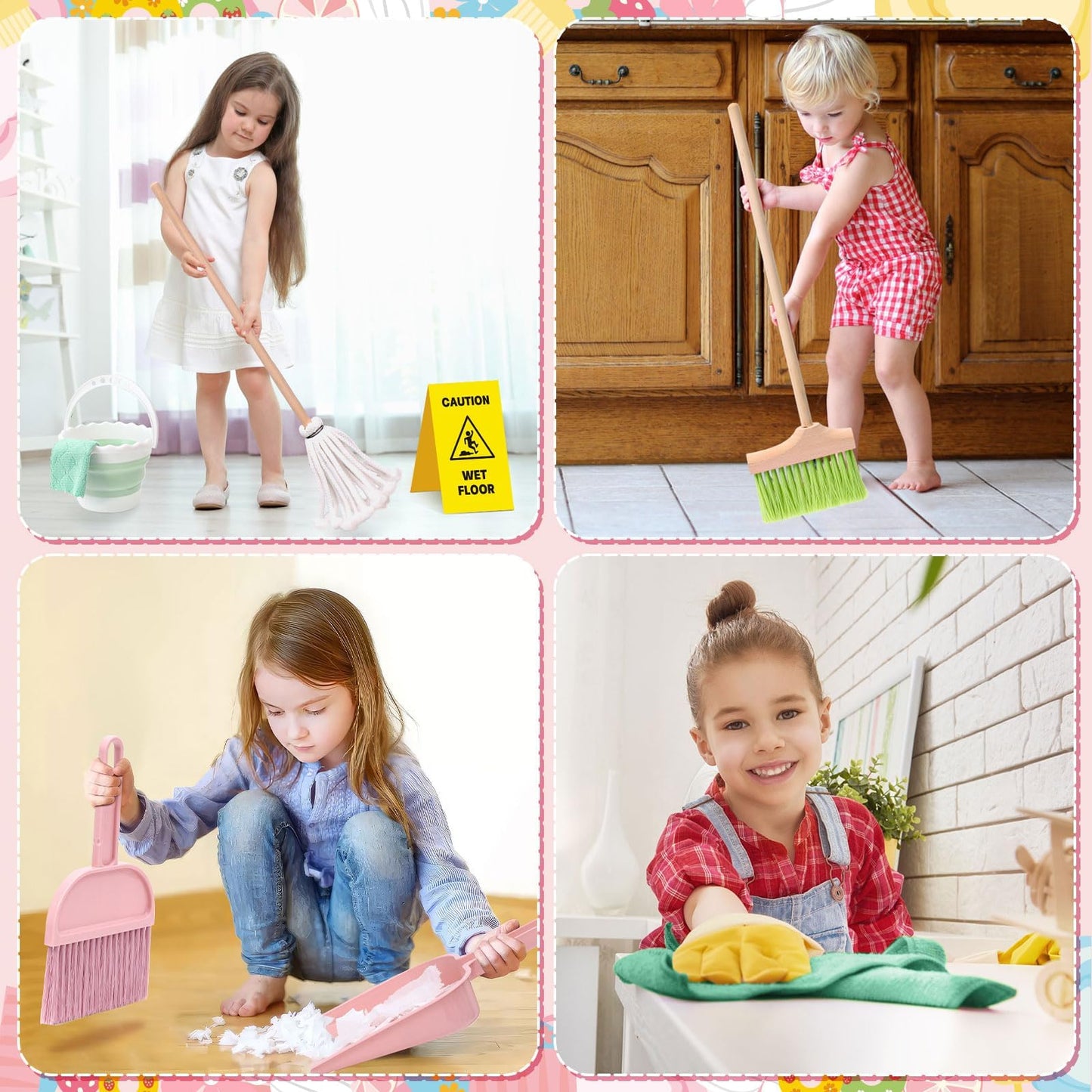 Lonico Wooden Cleaning Toy Set for Toddlers – 12-Piece Detachable Housekeeping Playset (Mop, Broom, Dustpan) Gift Ages 3–6