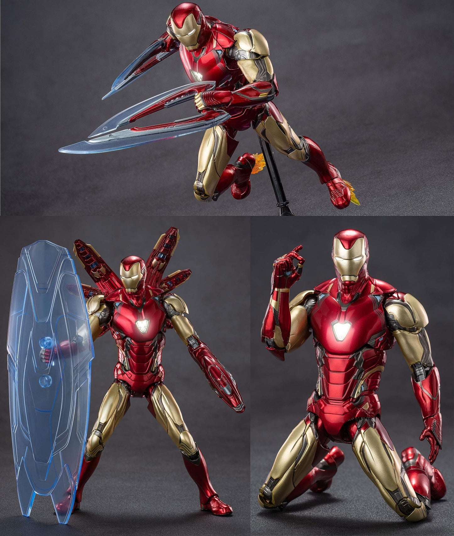 LonullyMege MK85 Ironman Deluxe 7-Inch Action Figure | Light Chest & Eyes, 20 Joints, Multi-Weapon Accessories