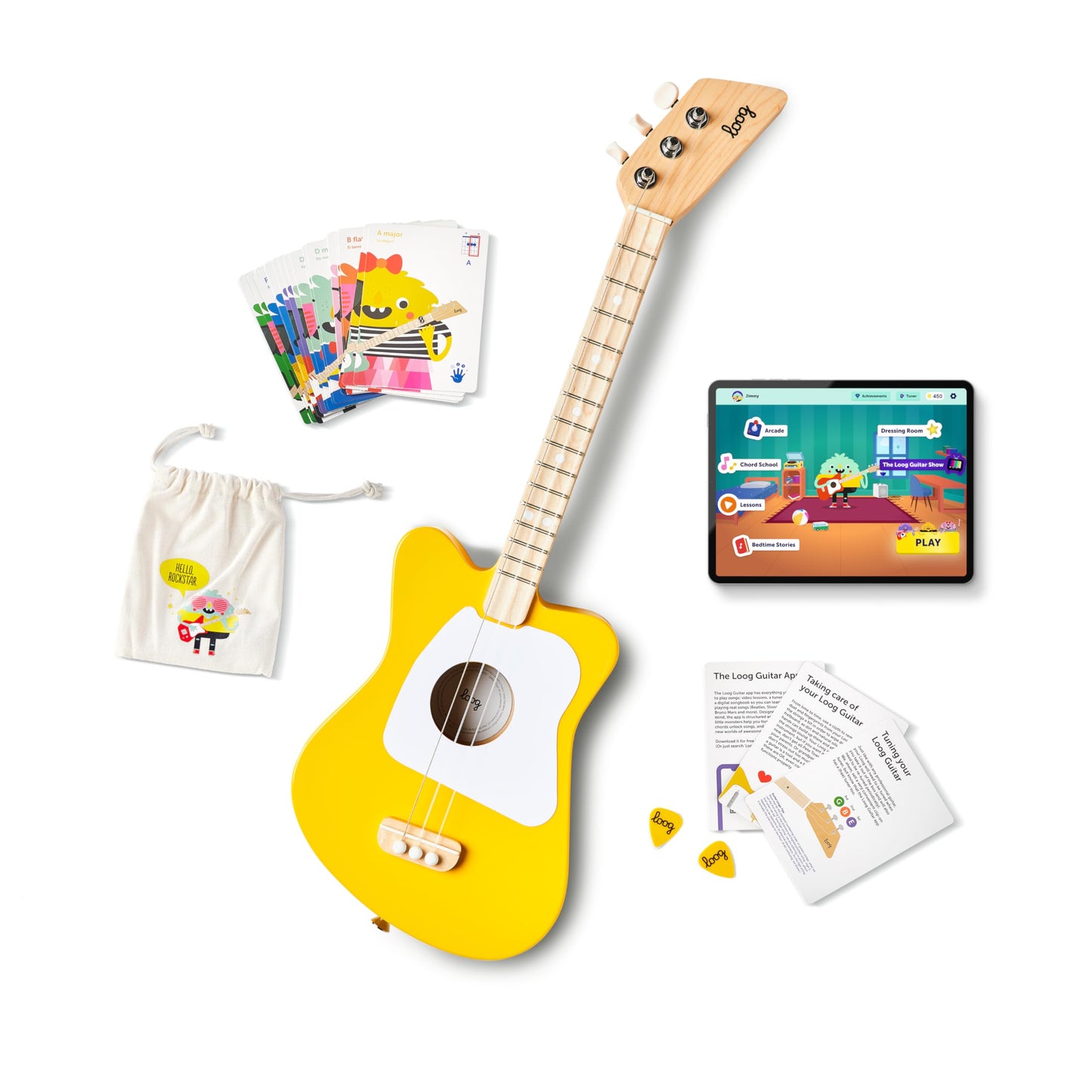 Loog Mini 3-String Kids Guitar — Learn with App & Lessons