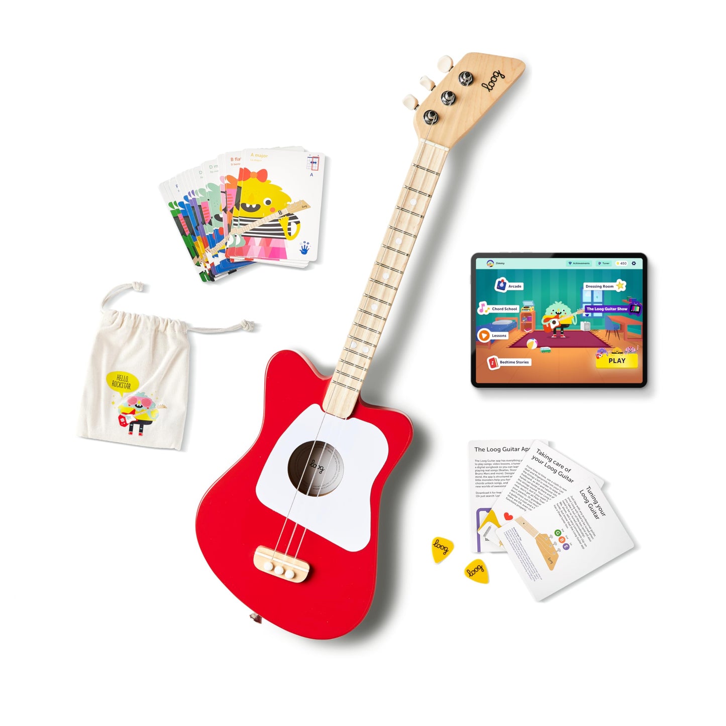 Loog Mini Acoustic Guitar for Kids - 3-String Beginner, Ages 3+, Lessons & App