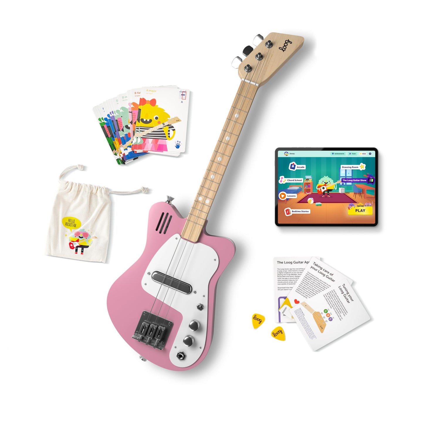 Loog Mini Electric Guitar for Kids — 3-String Beginner Instrument with Built-In Amp, Learning App & Lessons