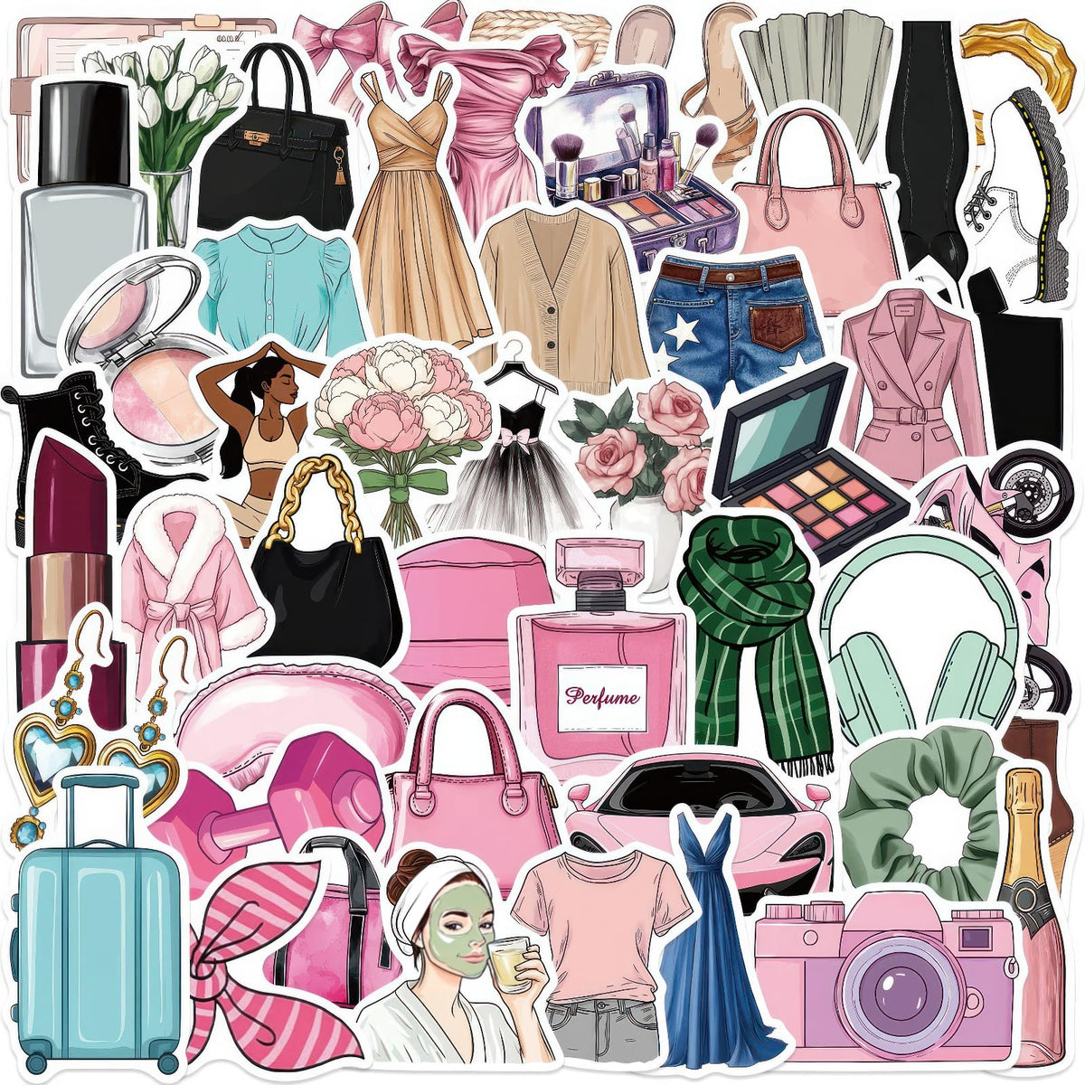LOOGFDC 50 Pcs Coquette Stickers Pack – Waterproof Pink Aesthetic Vinyl Decals for Water Bottles, Laptops, Skateboards
