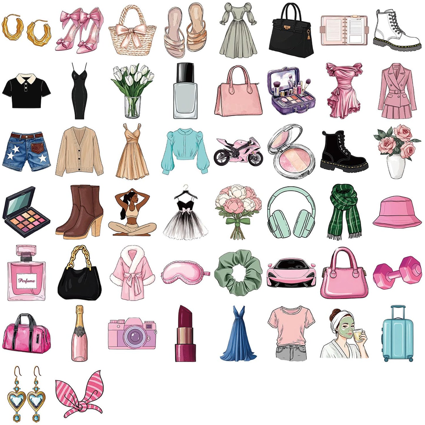 LOOGFDC 50 Pcs Coquette Stickers Pack – Waterproof Pink Aesthetic Vinyl Decals for Water Bottles, Laptops, Skateboards