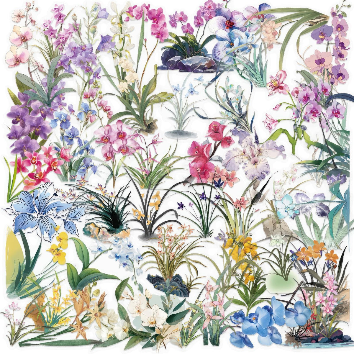 LOOGFDC Flower Sticker - 50 Pcs Waterproof Transparent Wildflower Stickers for Water Bottles, Laptops & Journals