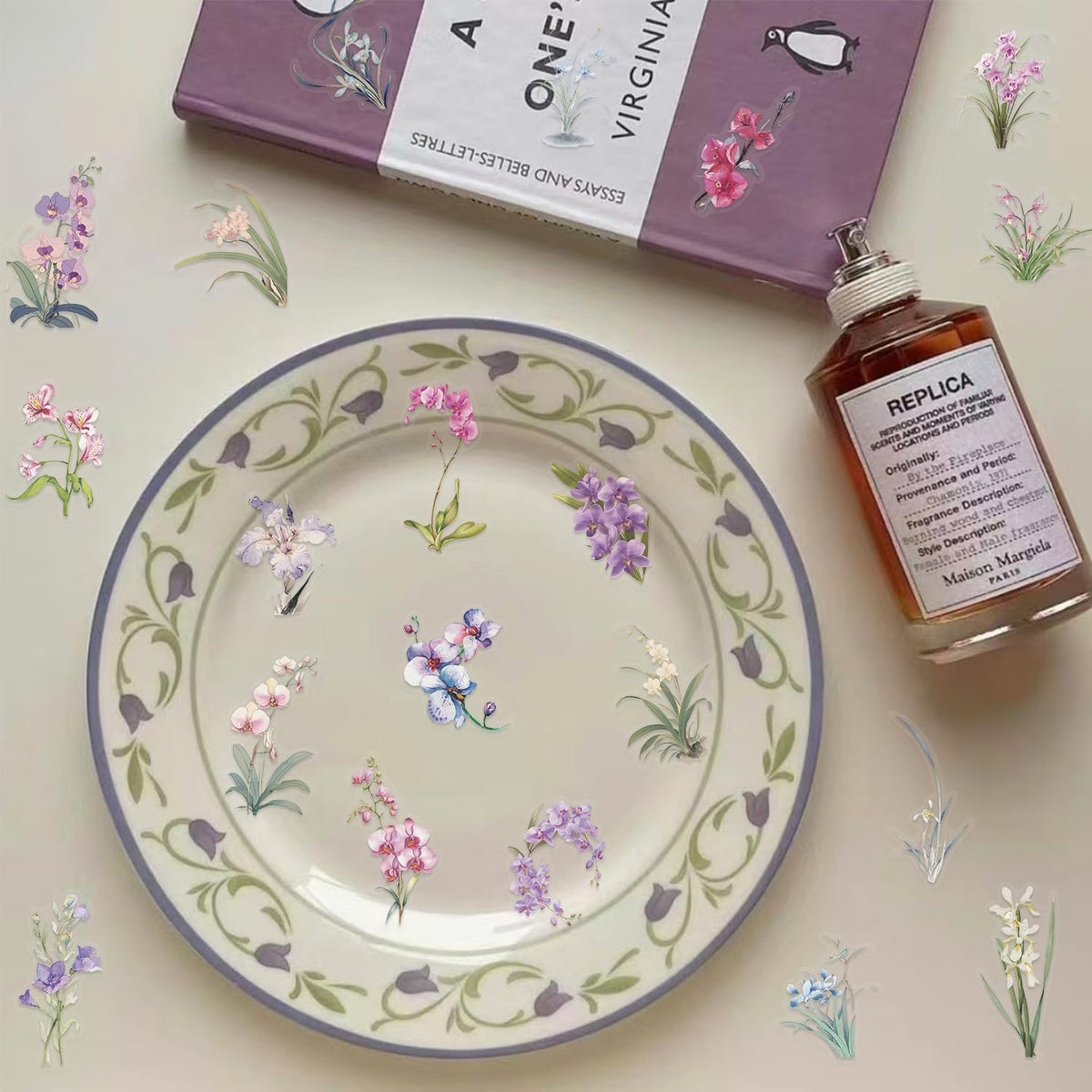 LOOGFDC Flower Sticker - 50 Pcs Waterproof Transparent Wildflower Stickers for Water Bottles, Laptops & Journals