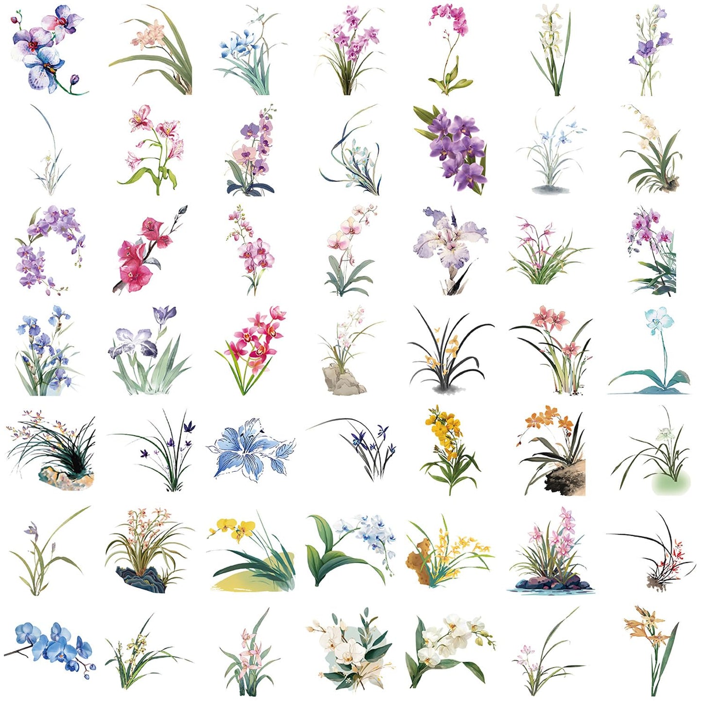 LOOGFDC Flower Sticker - 50 Pcs Waterproof Transparent Wildflower Stickers for Water Bottles, Laptops & Journals