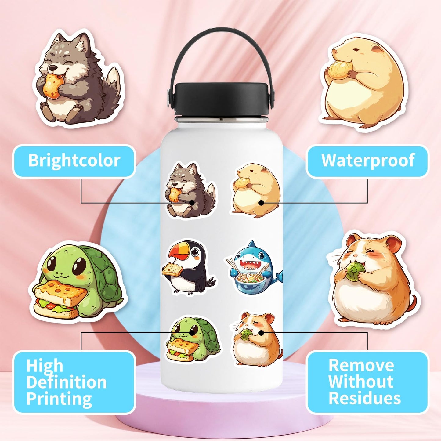 LOOGFDC 50 Pcs Cute Animal Stickers – Waterproof Vinyl, Die-Cut, Multicolor for Water Bottles, Laptops & Scrapbooks