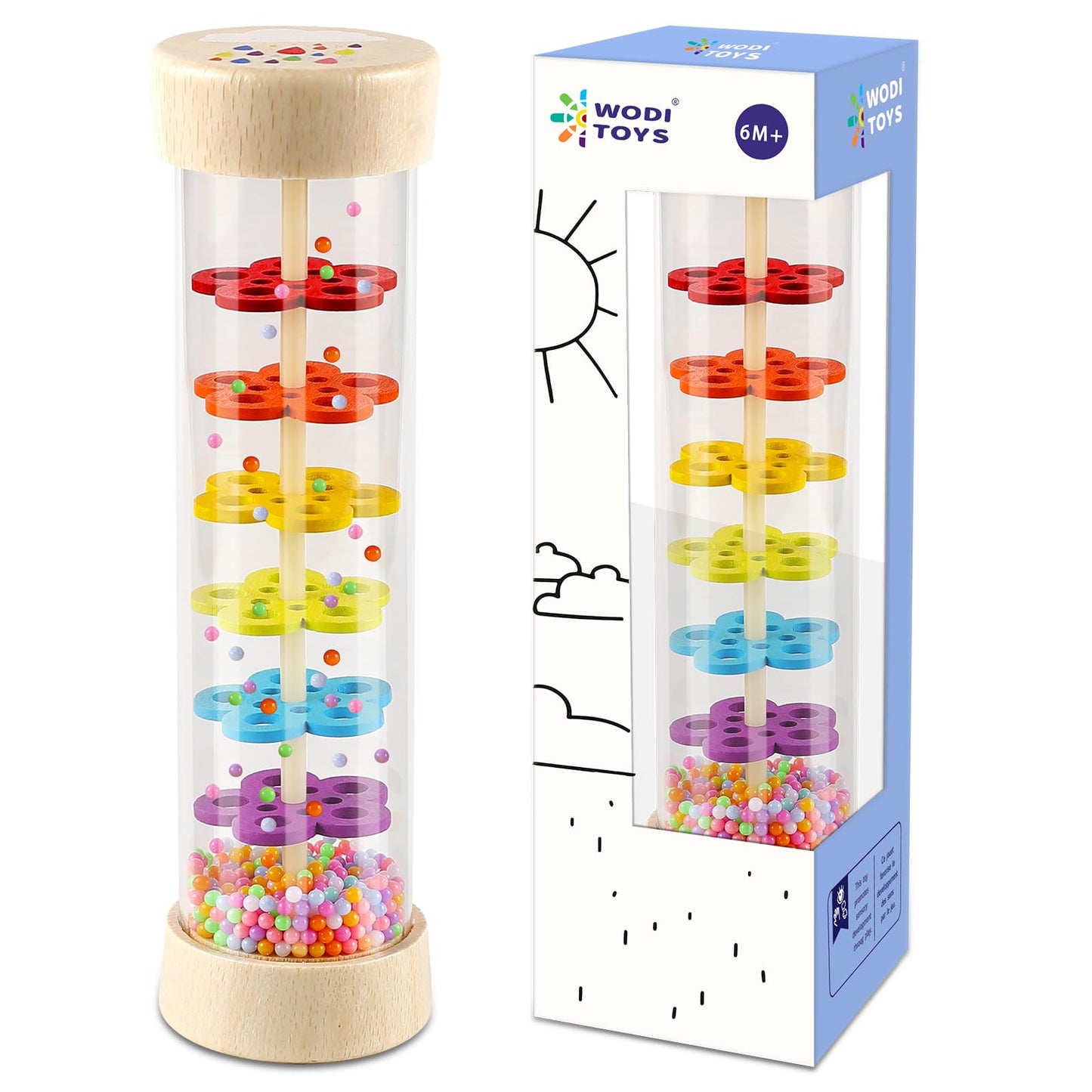 LOOIKOOS Rainmaker - 7-Inch Wooden Rain Stick Baby Toy for 6-12 Months | Montessori Shaker & Rattle