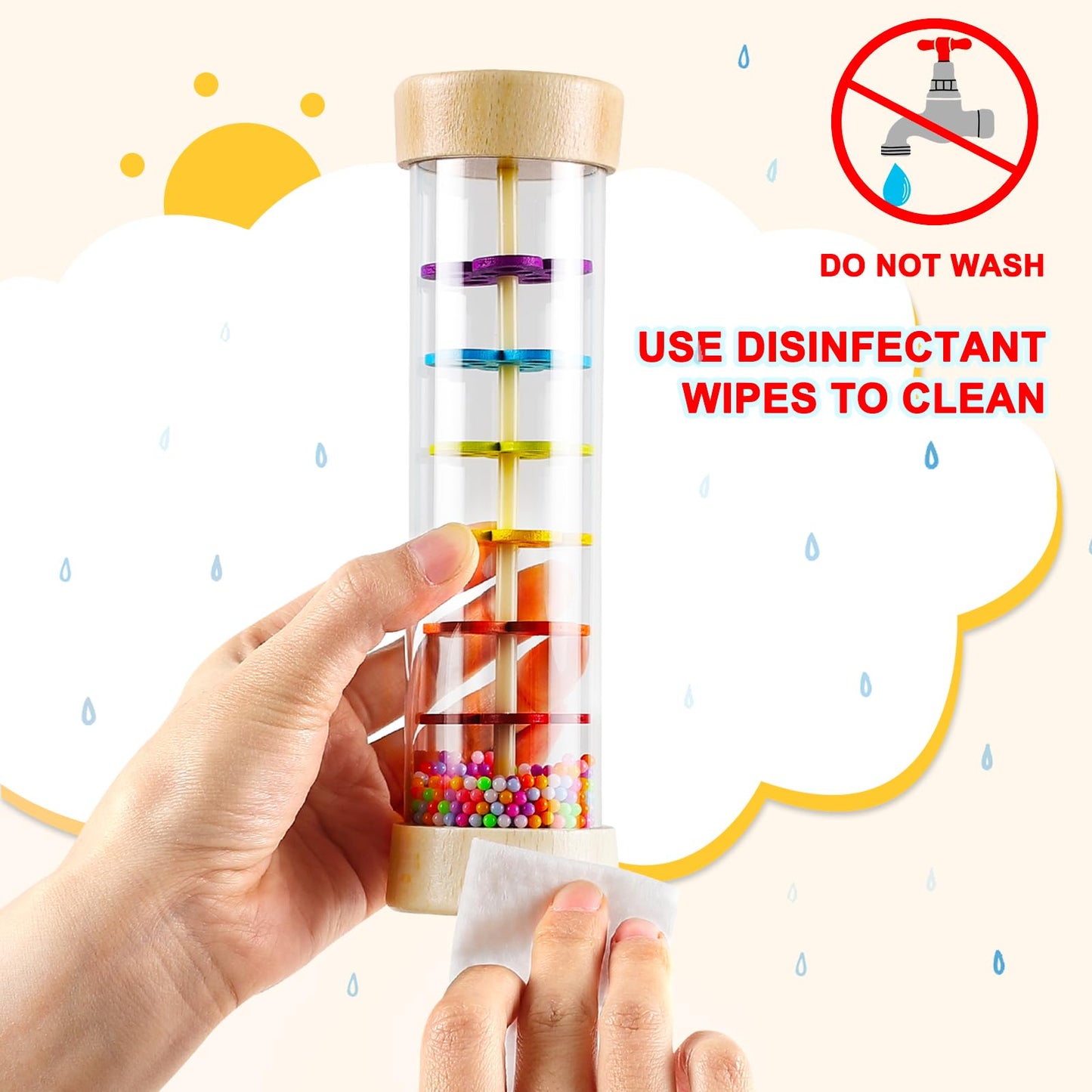 LOOIKOOS Rainmaker - 7-Inch Wooden Rain Stick Baby Toy for 6-12 Months | Montessori Shaker & Rattle