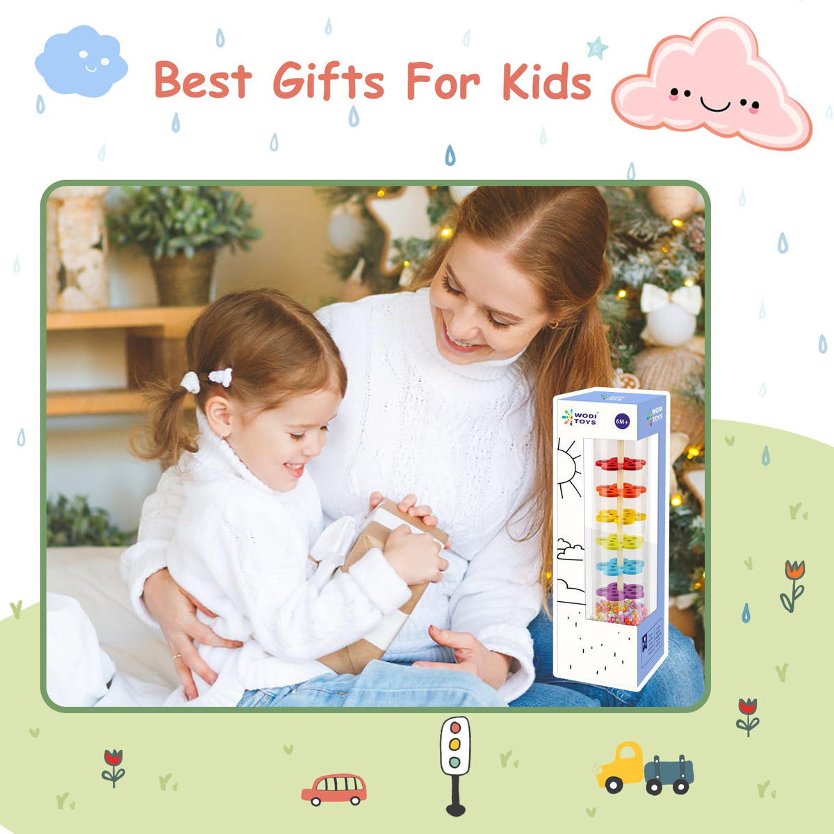 LOOIKOOS Rainmaker - 7-Inch Wooden Rain Stick Baby Toy for 6-12 Months | Montessori Shaker & Rattle