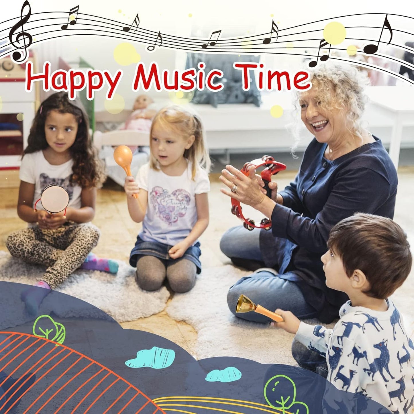 LOOIKOOS Toddler Musical Instruments — Eco Friendly Natural Wood Set with Storage Bag