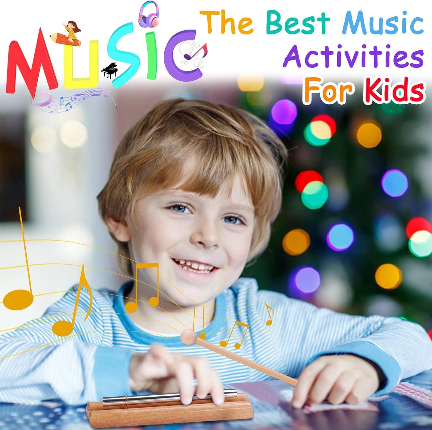 LOOIKOOS Toddler Musical Instruments — Eco Friendly Natural Wood Set with Storage Bag