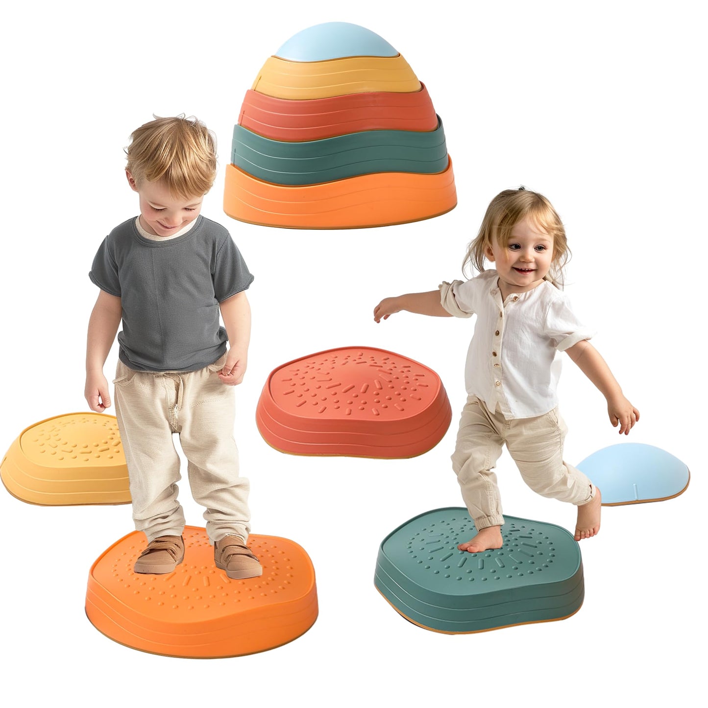 LoomLark Balance Stepping Stones – 5pc Non-Slip River Stones Set for Kids | Indoor Outdoor Coordination Toy