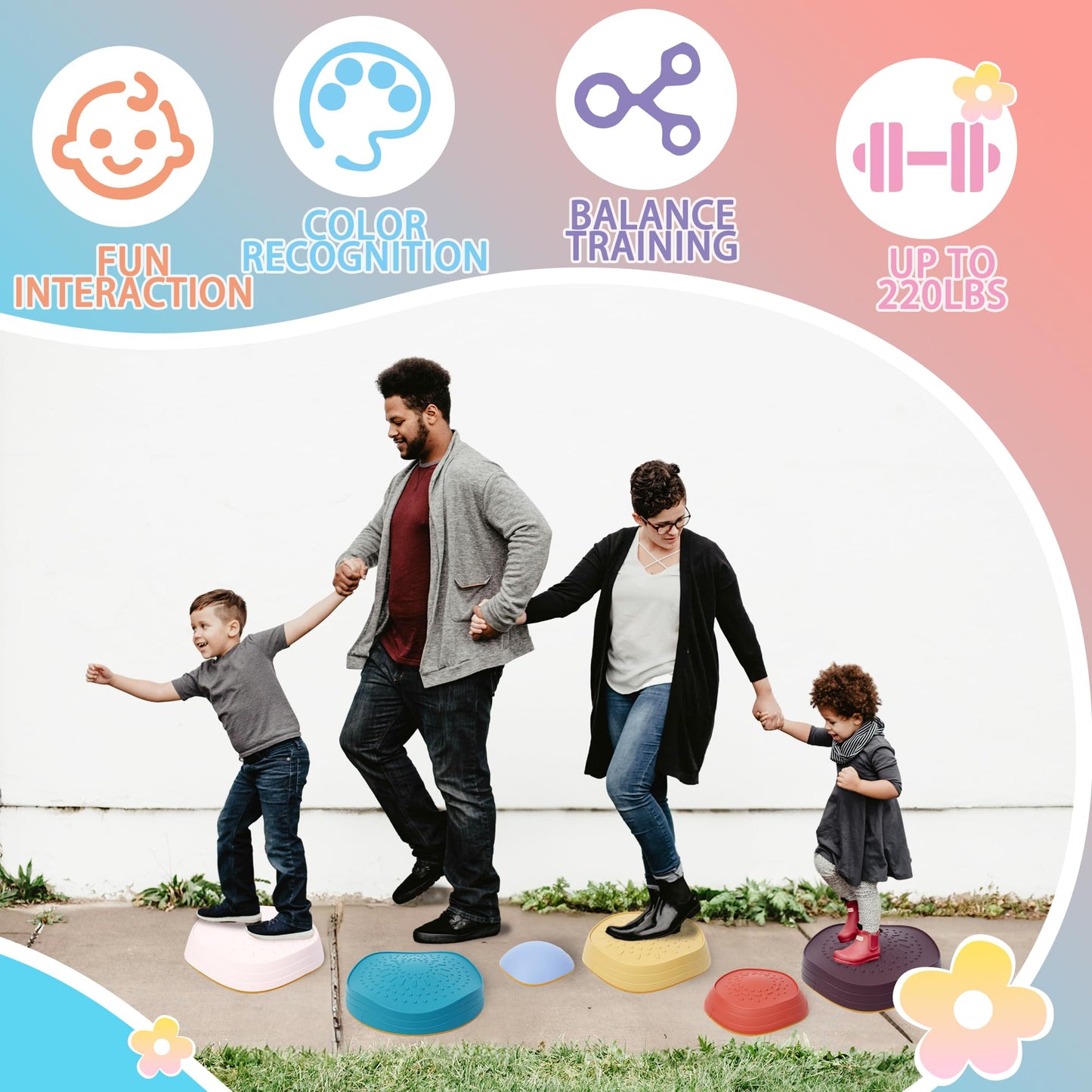 LoomLark Balance Stepping Stones for Kids – 5pc Non-Slip Indoor/Outdoor Set
