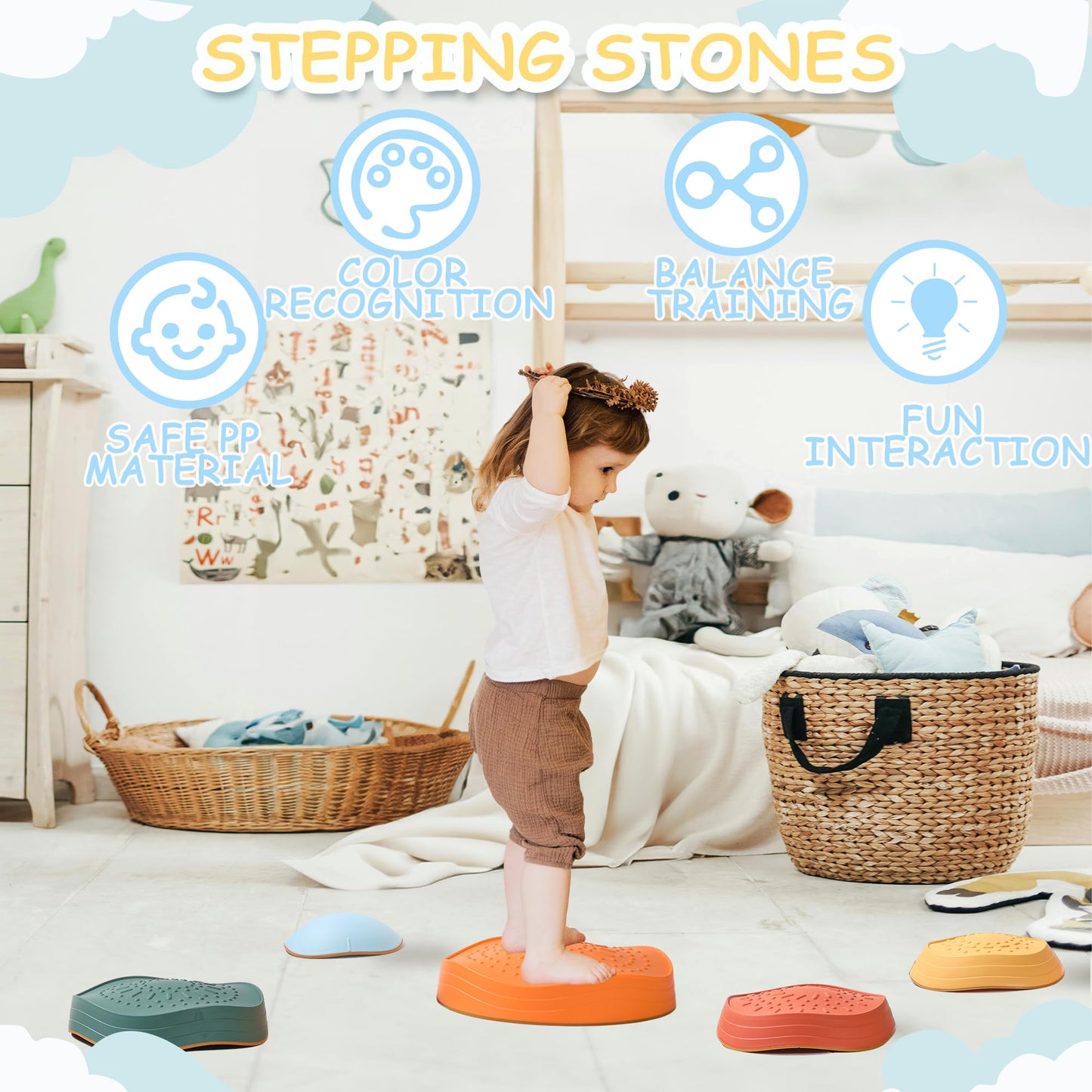 LoomLark Balance Stepping Stones – 5pc Non-Slip River Stones Set for Kids | Indoor Outdoor Coordination Toy