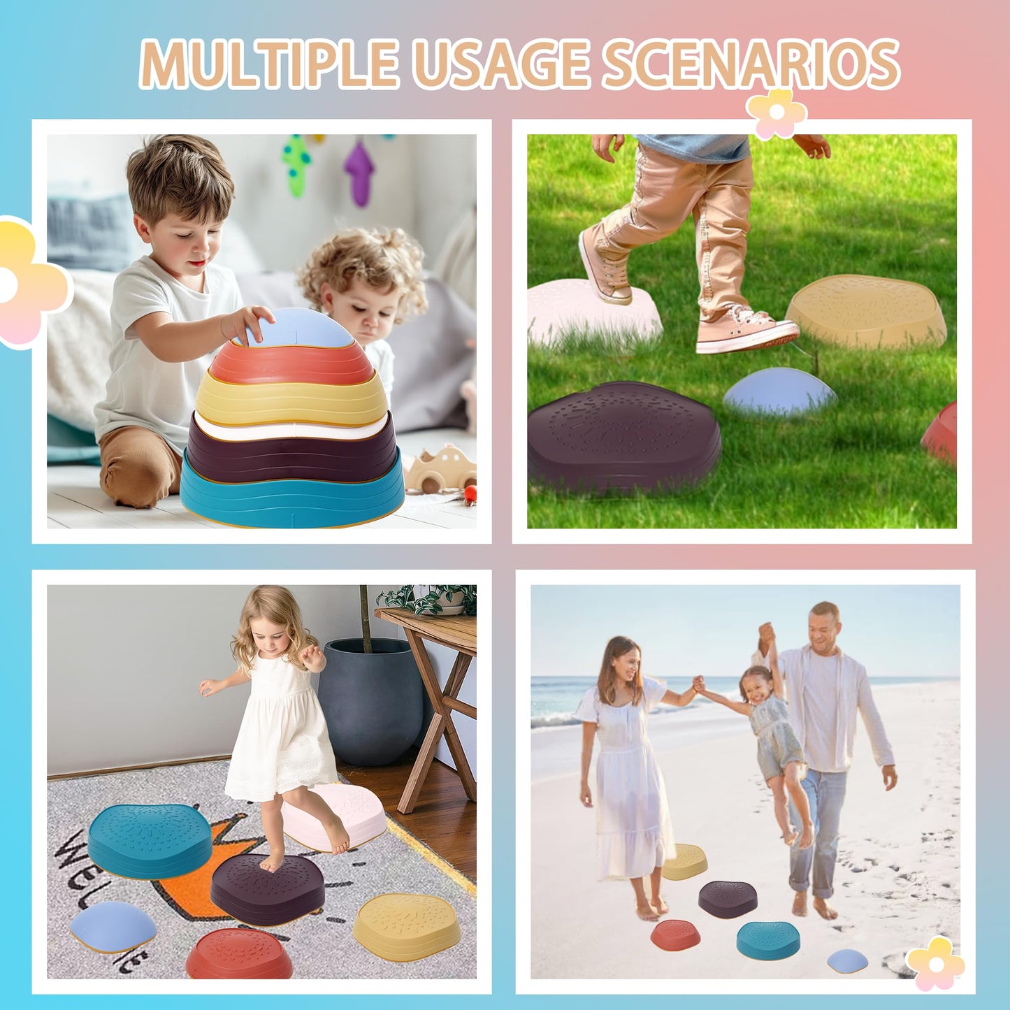 LoomLark Balance Stepping Stones for Kids – 5pc Non-Slip Indoor/Outdoor Set