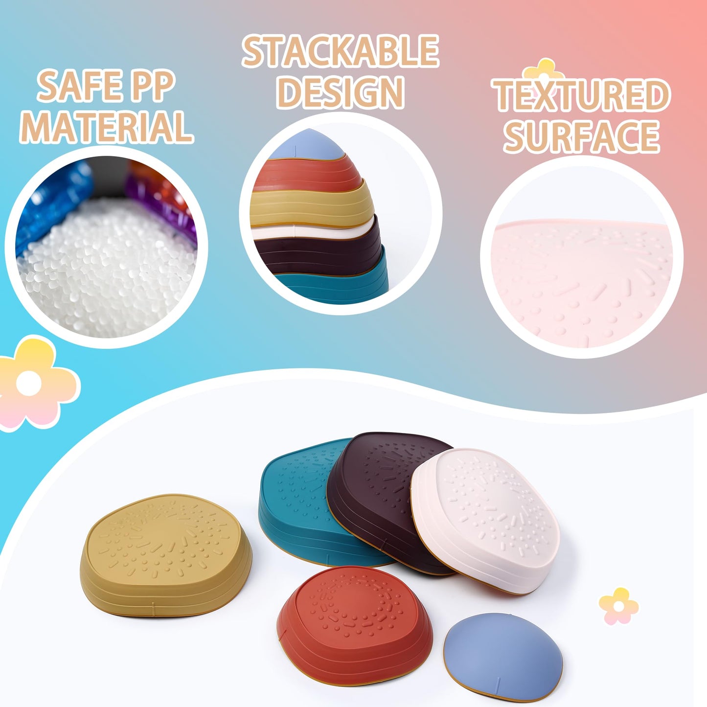 LoomLark Balance Stepping Stones for Kids – 5pc Non-Slip Indoor/Outdoor Set