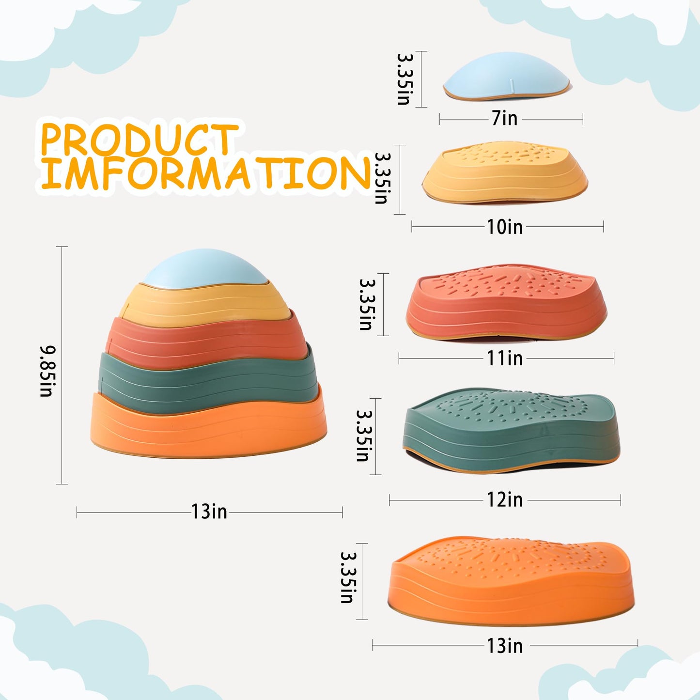 LoomLark Balance Stepping Stones – 5pc Non-Slip River Stones Set for Kids | Indoor Outdoor Coordination Toy