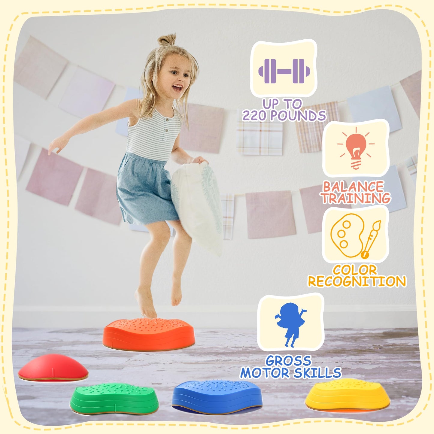 LoomLark Balance Stepping Stones for Kids – 5pc Non-Slip River Stone Obstacle Course Set