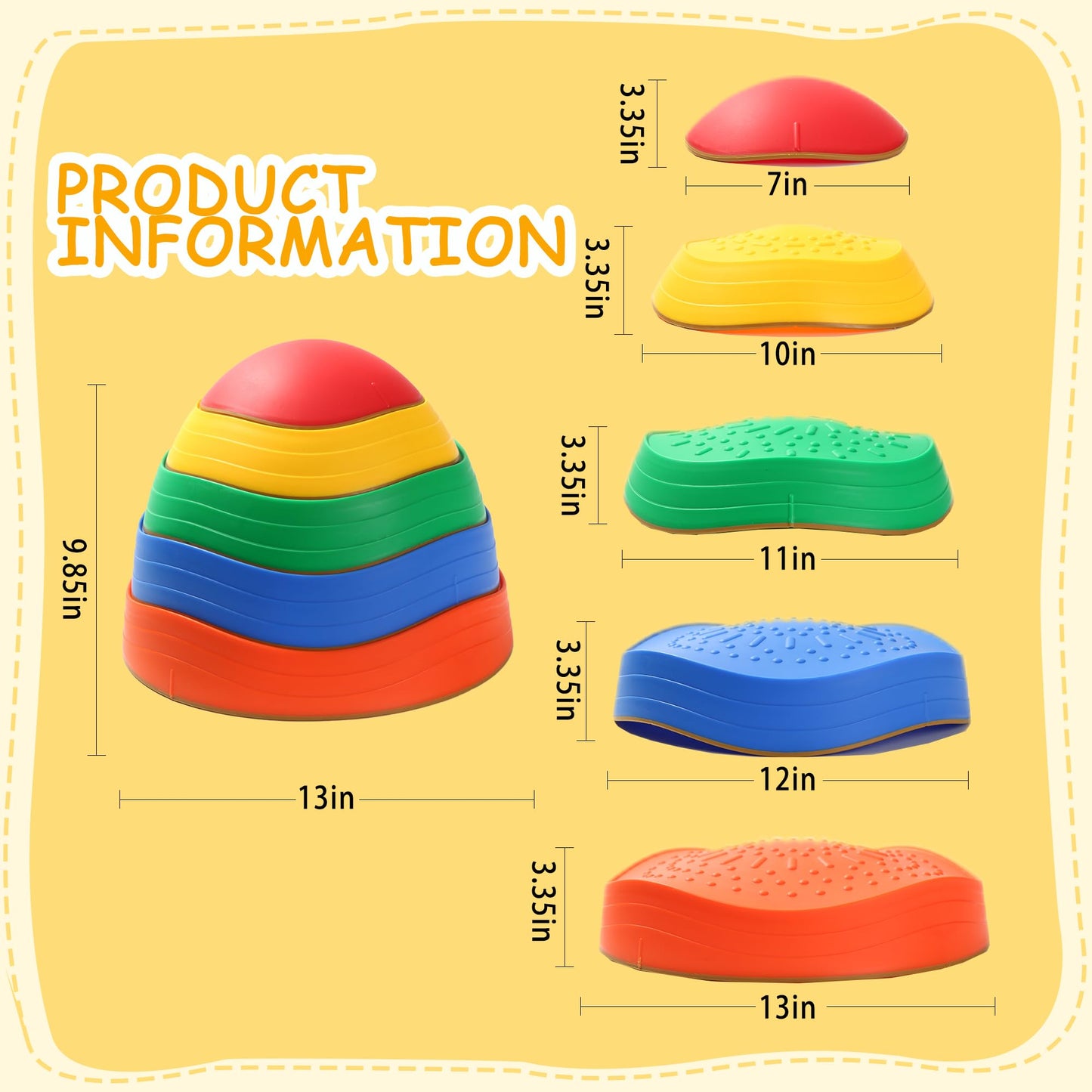 LoomLark Balance Stepping Stones for Kids – 5pc Non-Slip River Stone Obstacle Course Set