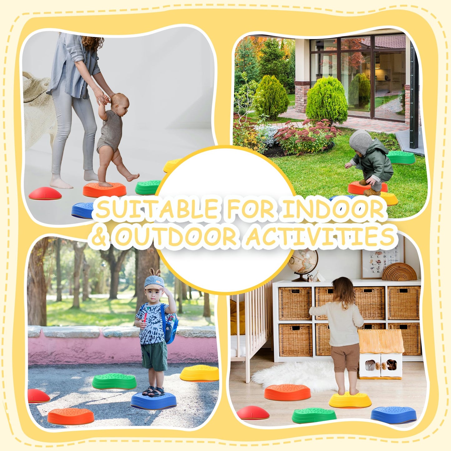 LoomLark Balance Stepping Stones for Kids – 5pc Non-Slip River Stone Obstacle Course Set