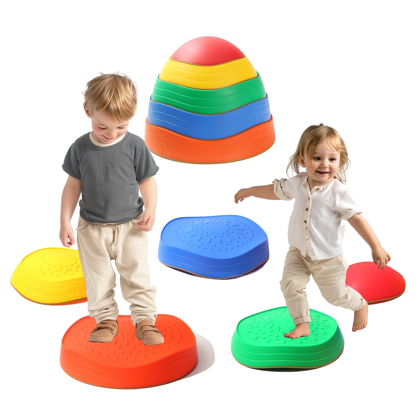 LoomLark Balance Stepping Stones for Kids – 5pc Non-Slip River Stone Obstacle Course Set