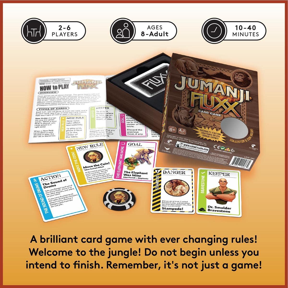 Looney Labs Jumanji Fluxx Card Game – Ever-Changing Rules & Jungle Chaos