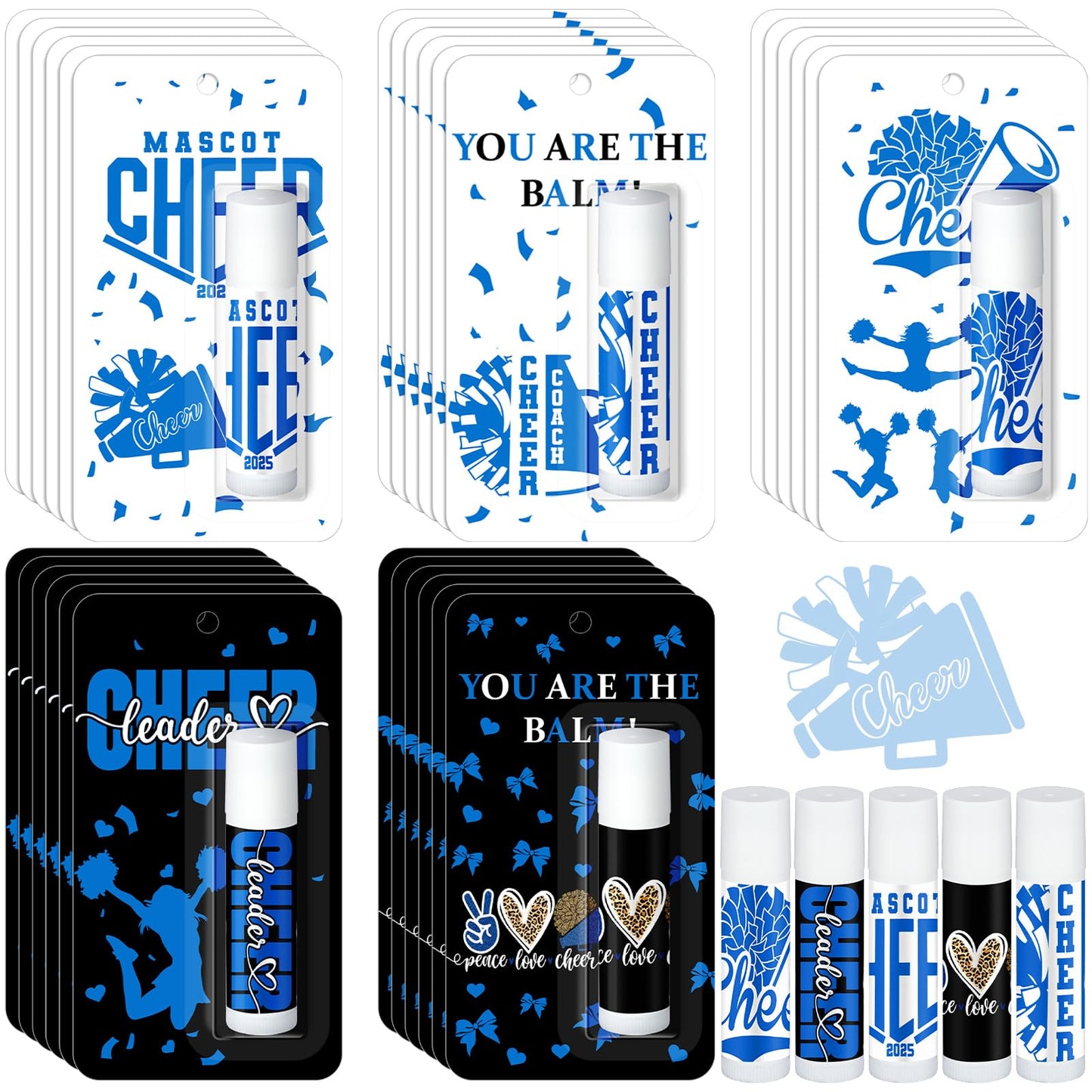Loopeer 30 Pcs Blue Cheers Lip Balm Set — Bulk Gifts for Cheerleaders