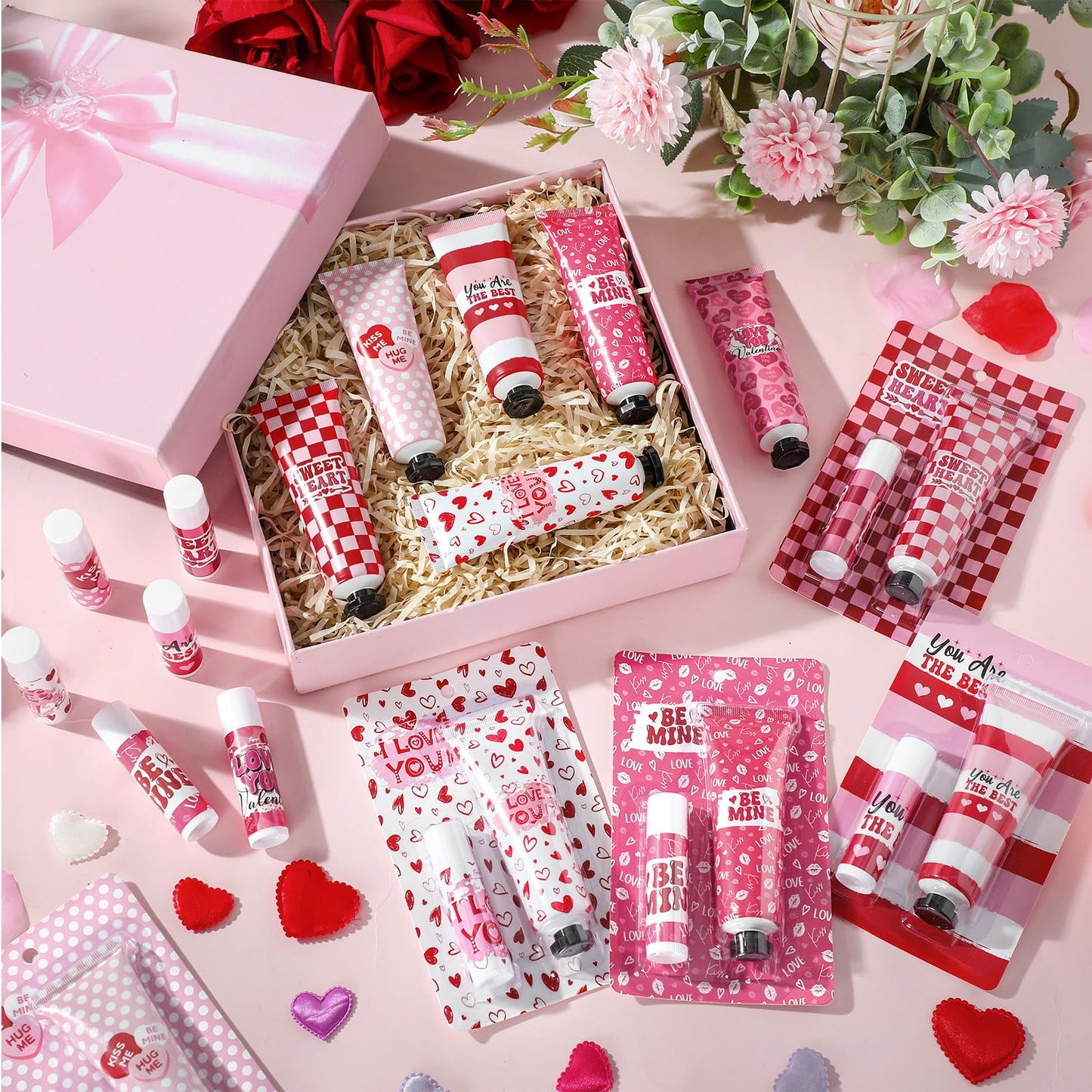 Loopeer 12-Set Valentine Hand Cream & Lip Balm Gifts | Bulk Galentine's Day & Valentine Party Favors