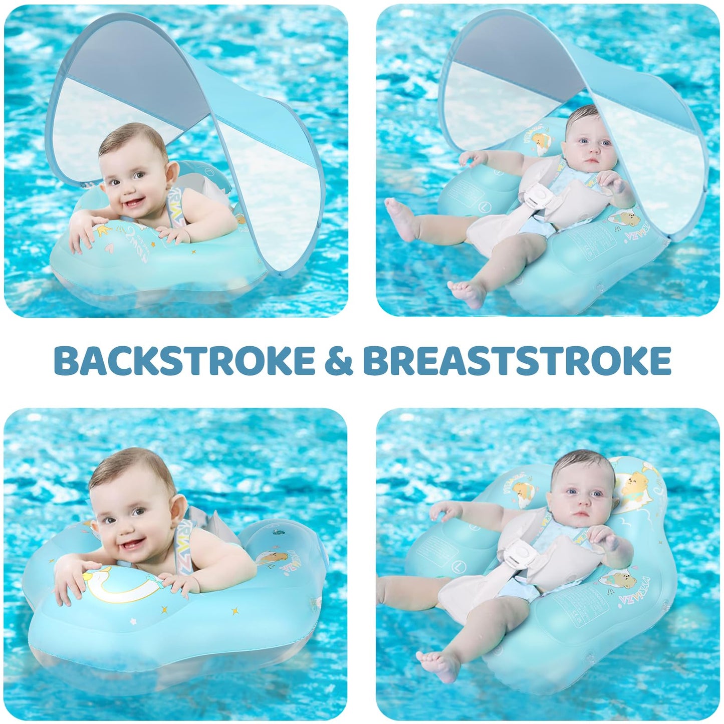 Loowarts Baby Pool Float with Canopy & Safety Seat – 3 to 12 Months, UPF50+