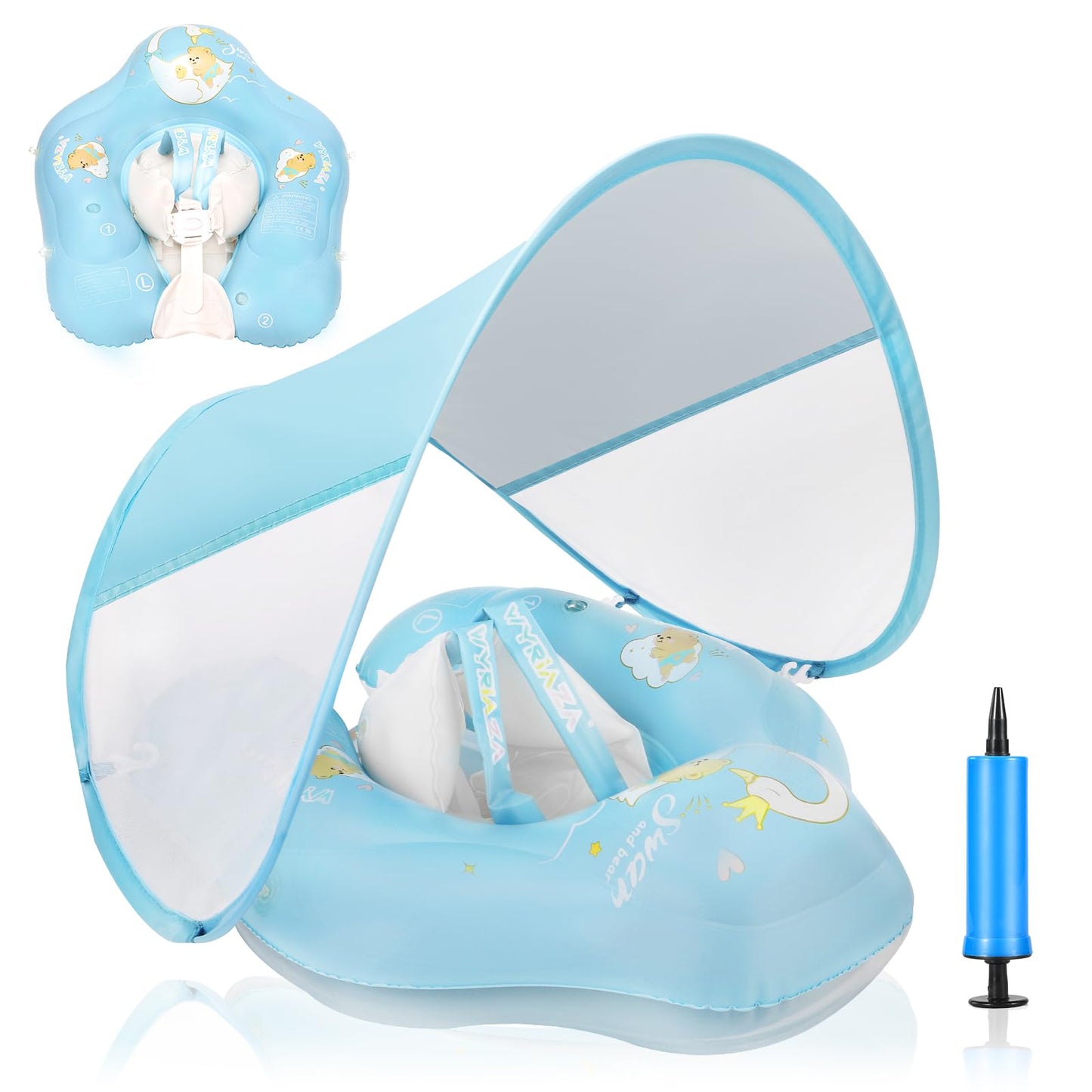 Loowarts Baby Pool Float with Canopy & Safety Seat – 3 to 12 Months, UPF50+