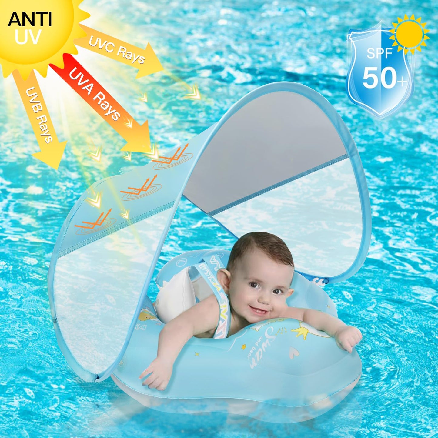 Loowarts Baby Pool Float with Canopy & Safety Seat – 3 to 12 Months, UPF50+