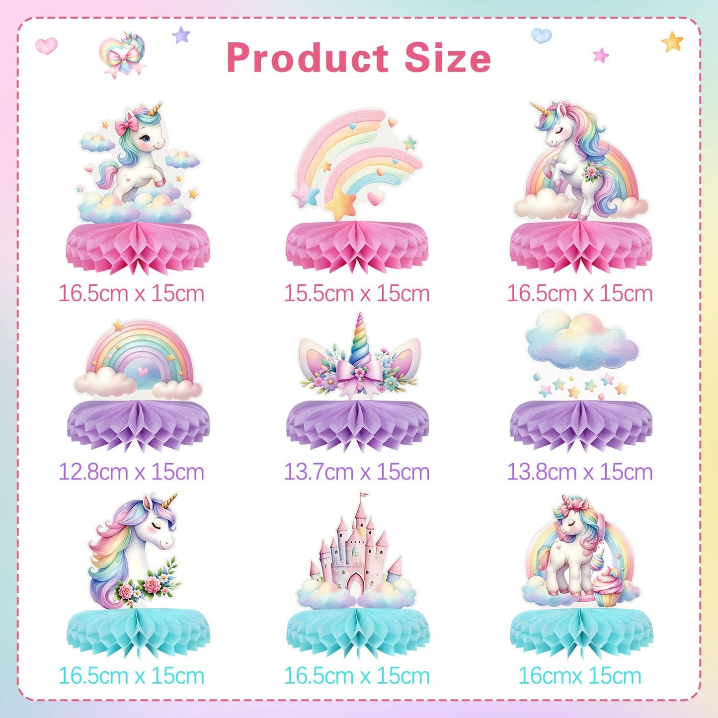 Lopeastar 9-Piece Unicorn Birthday Centerpieces – Rainbow Pastel Table Decorations