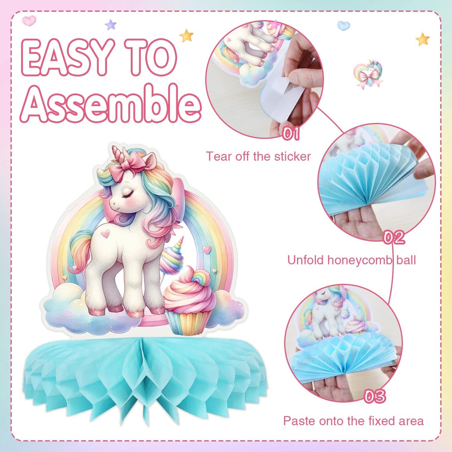 Lopeastar 9-Piece Unicorn Birthday Centerpieces – Rainbow Pastel Table Decorations