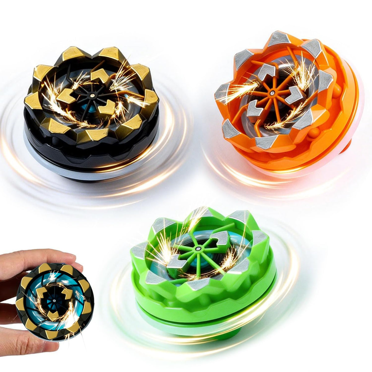 LOPUY 3-Pack Sparking Battle Tops – Bey-Style Light Up Gyro with Sparkler Effect for Sensory Fidget & Focus