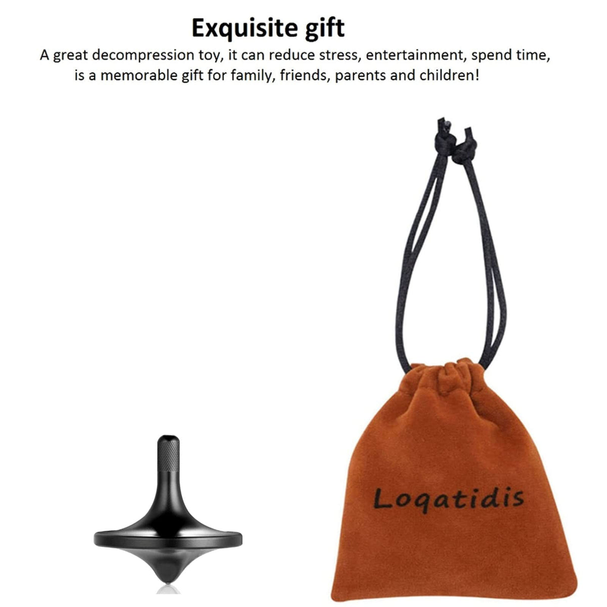 LOQATIDIS Stainless Steel Spinning Top – Premium Large Black Desk EDC, Long Spin, Balanced, Stress Relief