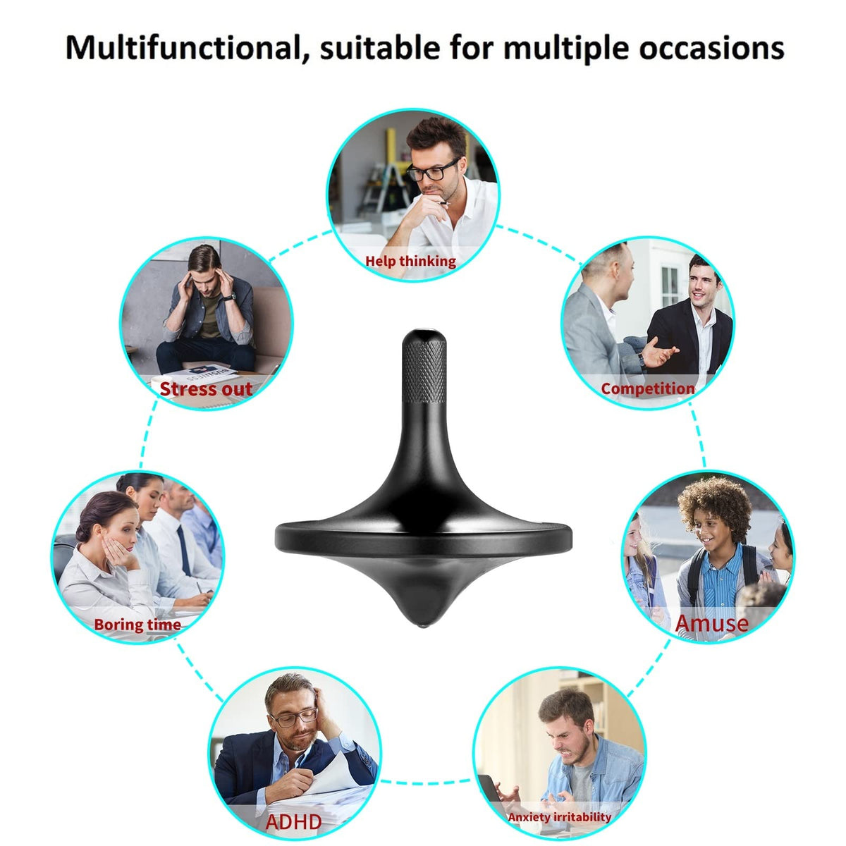 LOQATIDIS Stainless Steel Spinning Top – Premium Large Black Desk EDC, Long Spin, Balanced, Stress Relief