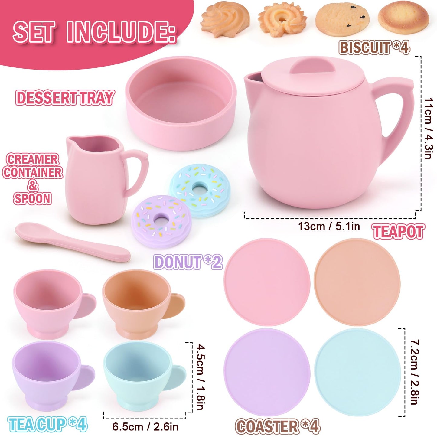 Lorfancy 20-Pcs Silicone Tea Party Set for Kids – Pretend Play Teapot & Accessories