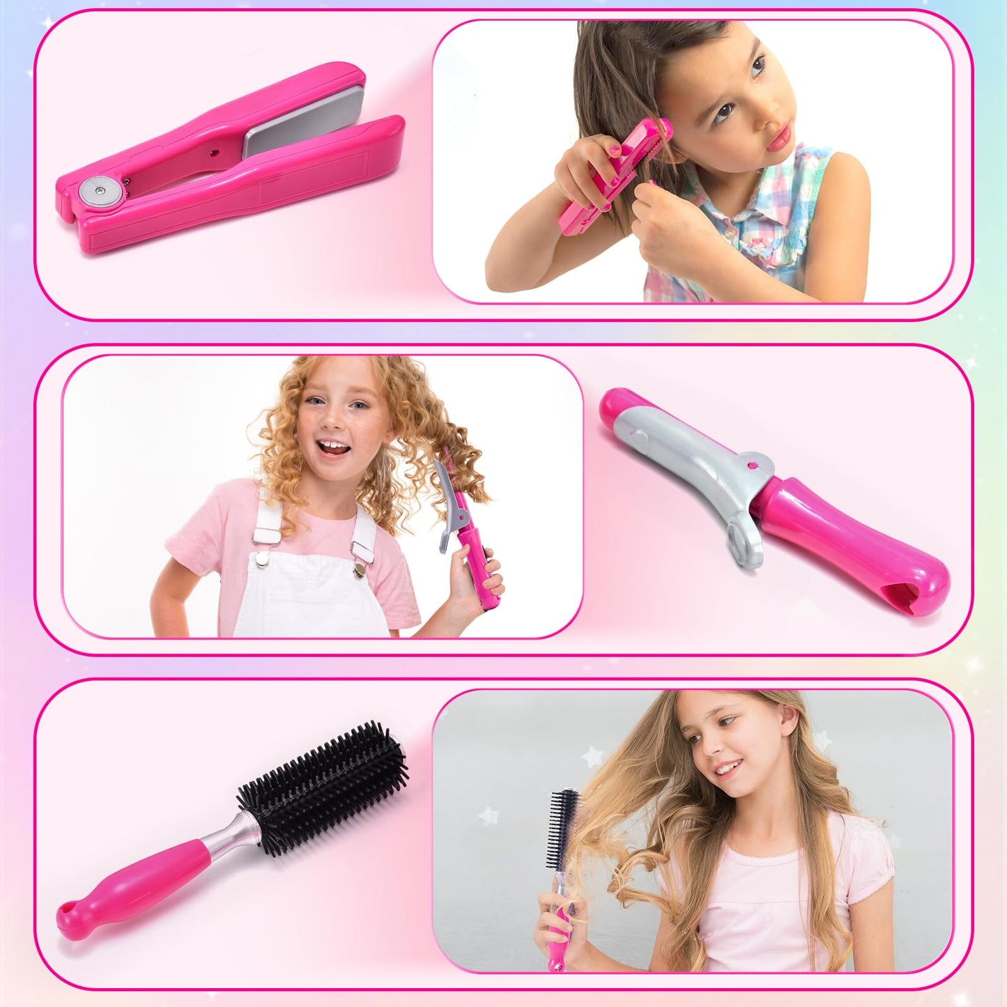 Lorfancy 49 Pcs Hair Salon Kit for Girls – Realistic Hair Dryer, Dress-Up Tools & Accessories