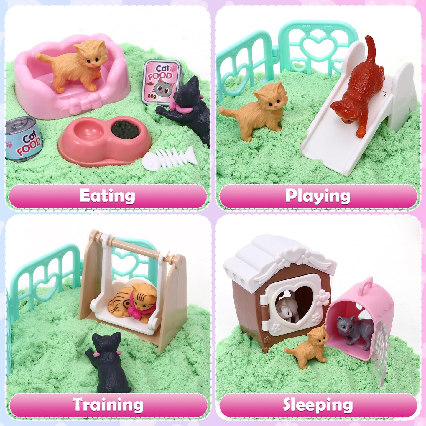 Lorfancy Cat Sandbox Toys Kit – 47-Piece Toddler Sand Playset with Realistic Cat Figures