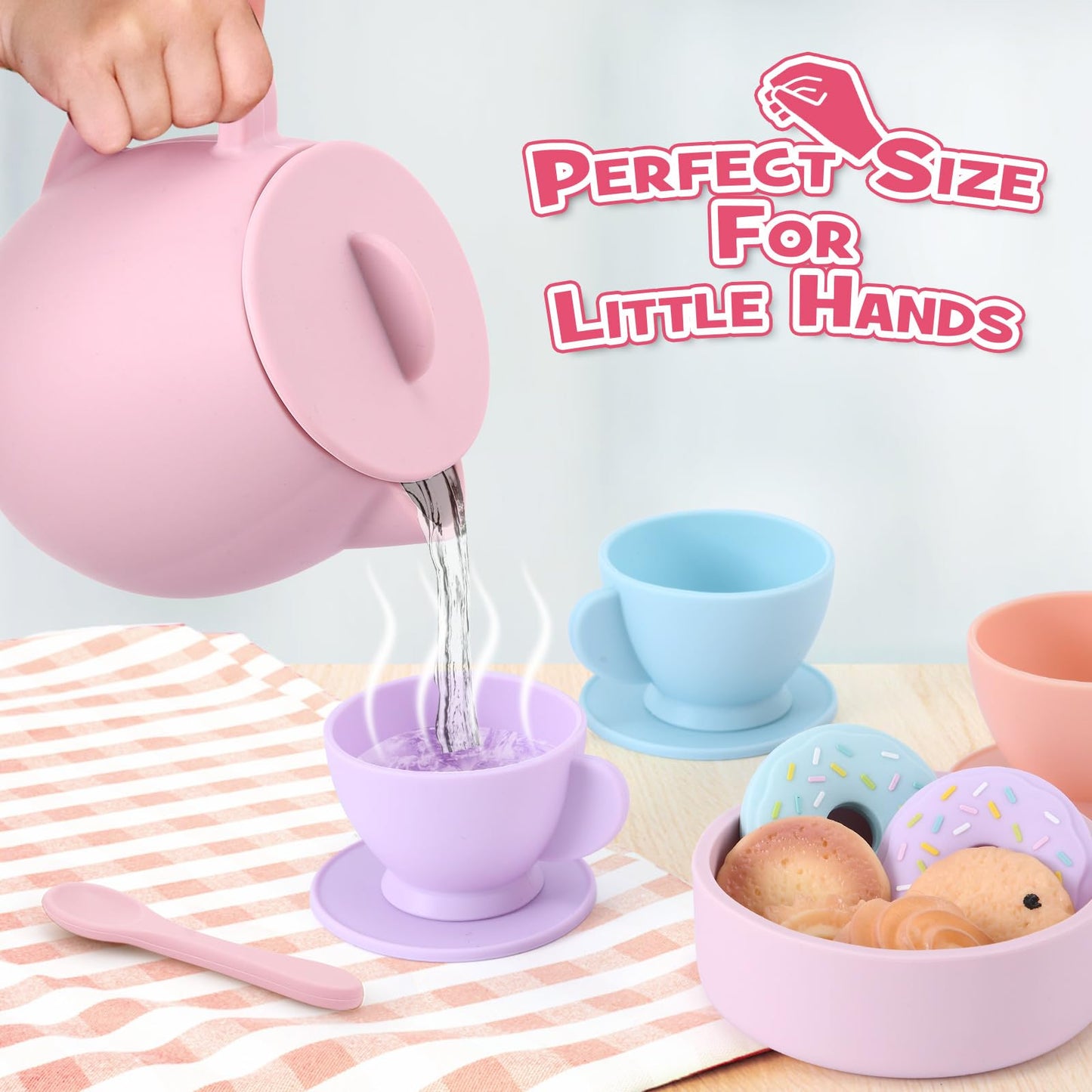 Lorfancy 20-Pcs Silicone Tea Party Set for Kids – Pretend Play Teapot & Accessories